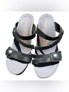 Sz 7 DISCONTINUED Aetrex Women's NAYA Braid Wedge Sandal Black Leather $110 MSRP